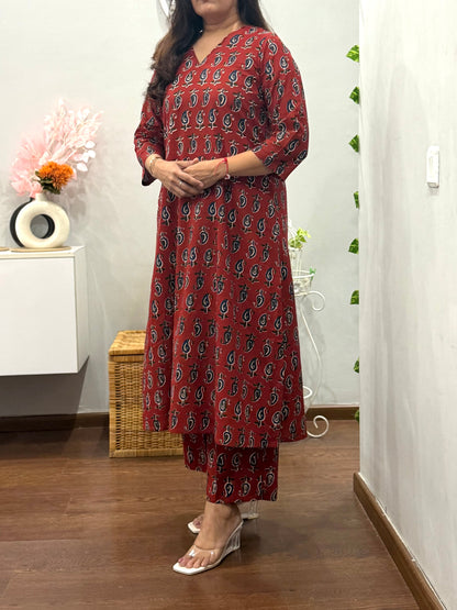 Maroon Paisley A Line Co ord Set