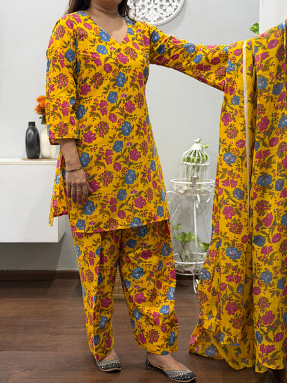 Mustard Flora Suit Set with Farshi Salwar