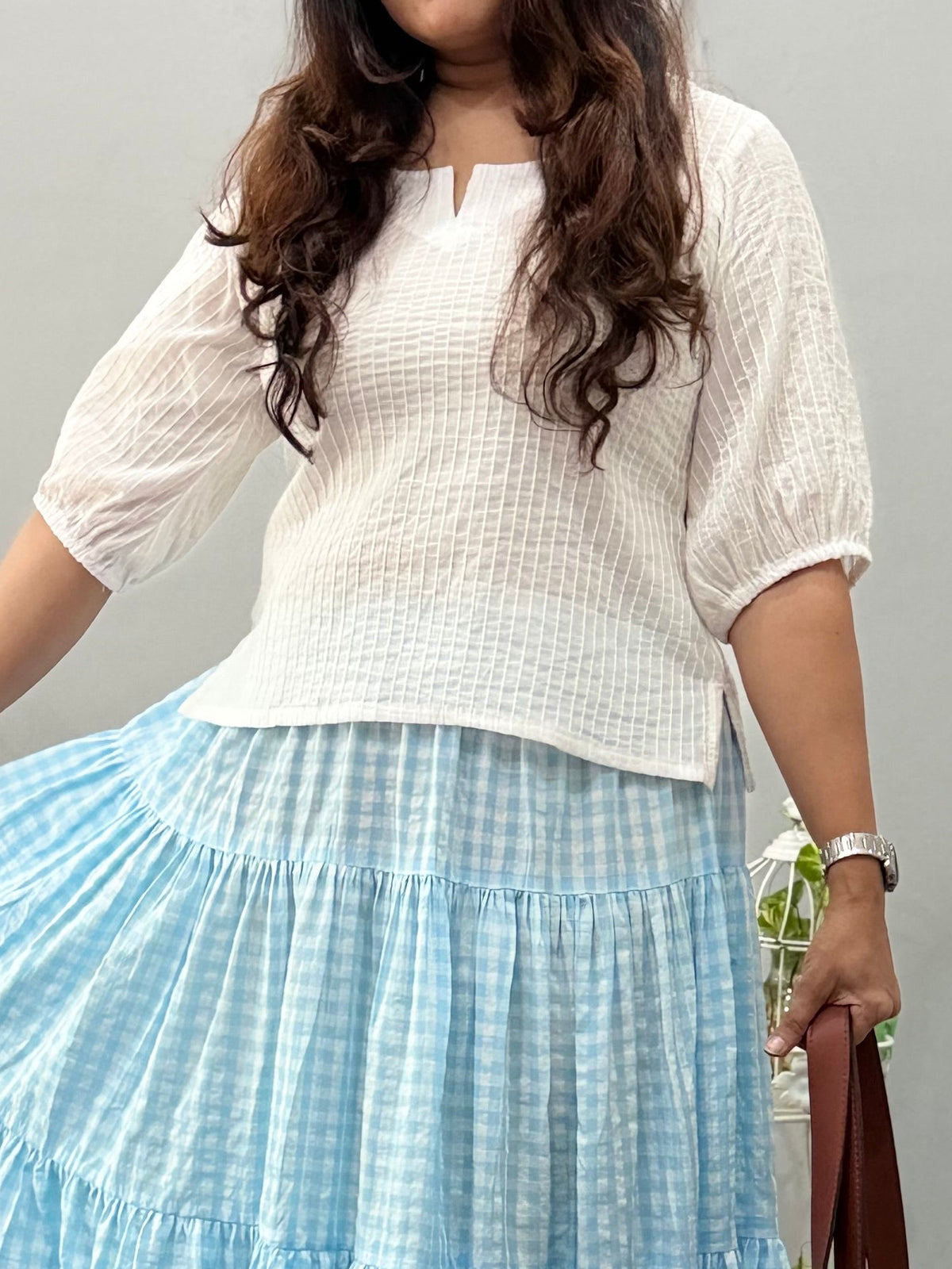 White Pintuck Cotton Short Top