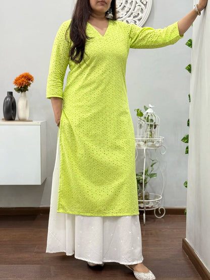 Lime Schiffli Kurta Palazzo Set 2