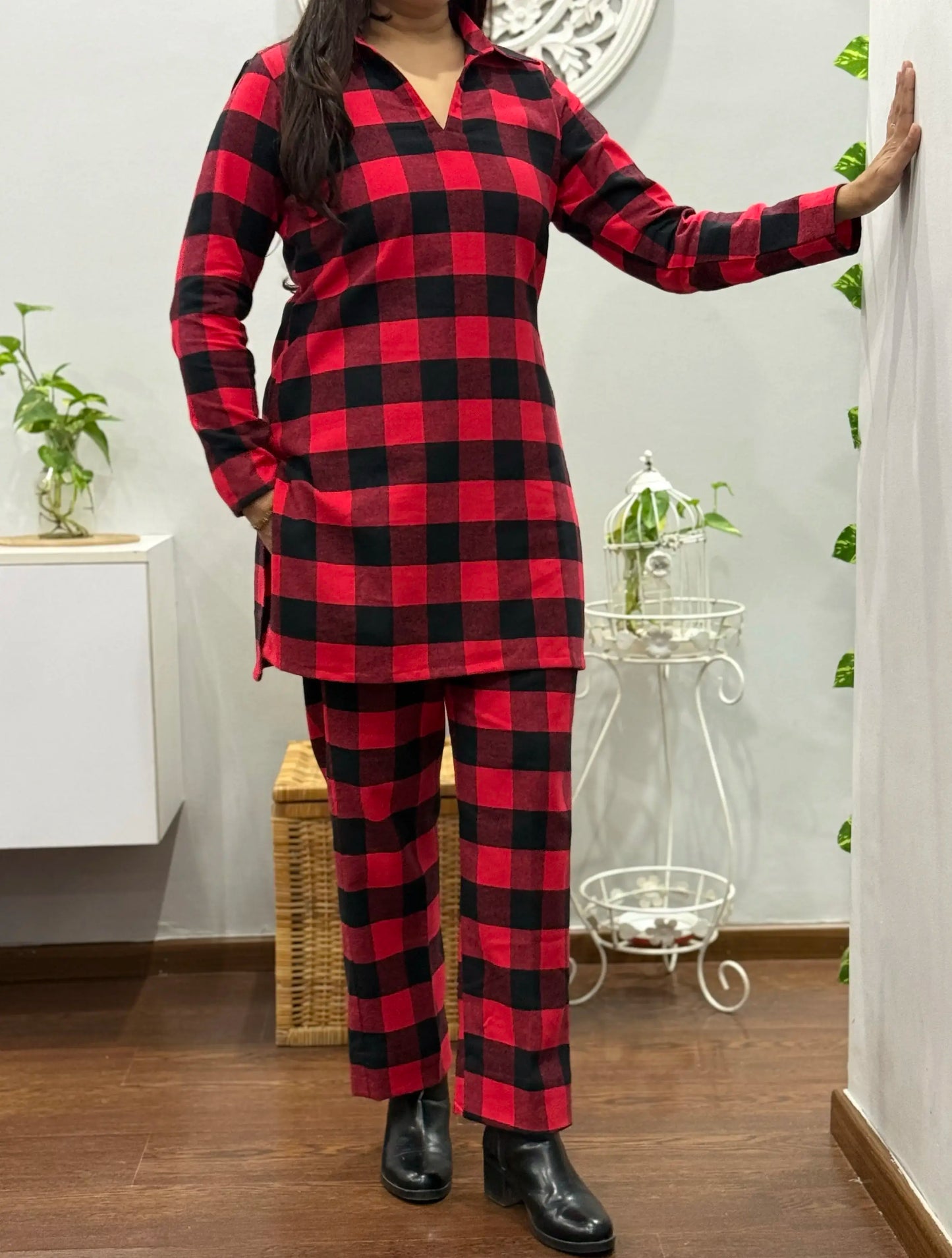 Cozy Red Checks Winter Co ord Set 2