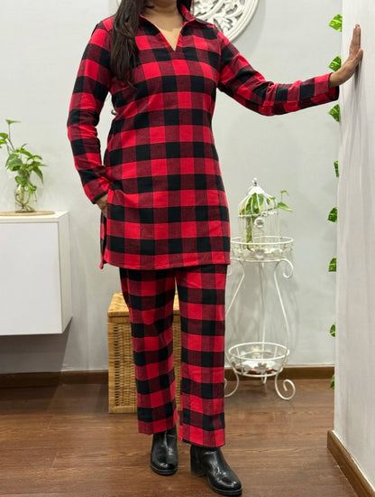 Cozy Red Checks Winter Co ord Set 2