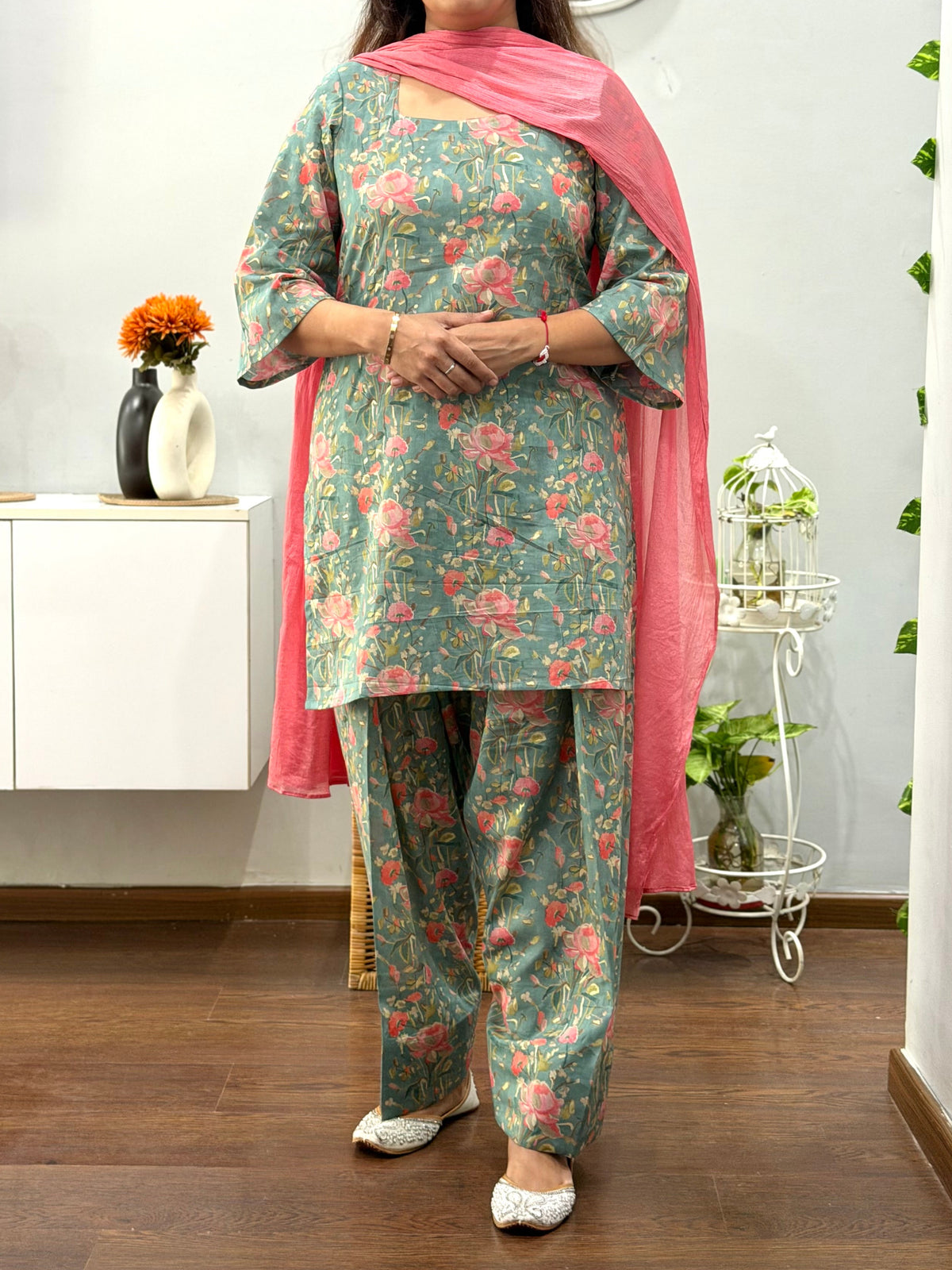Sage Bloom Suit Set with Farshi Salwar
