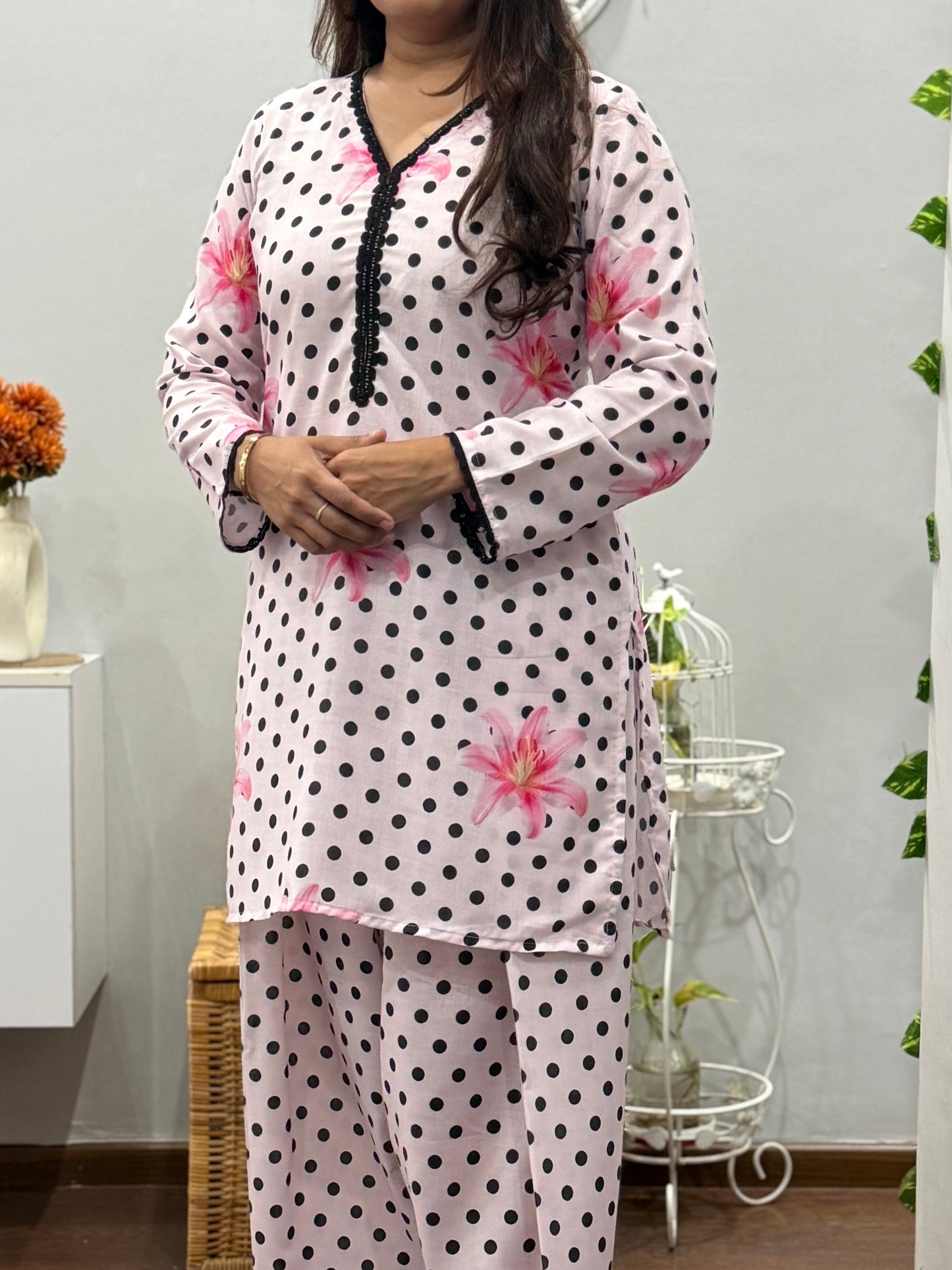 Blush Polka Kurta Farshi Salwar Set