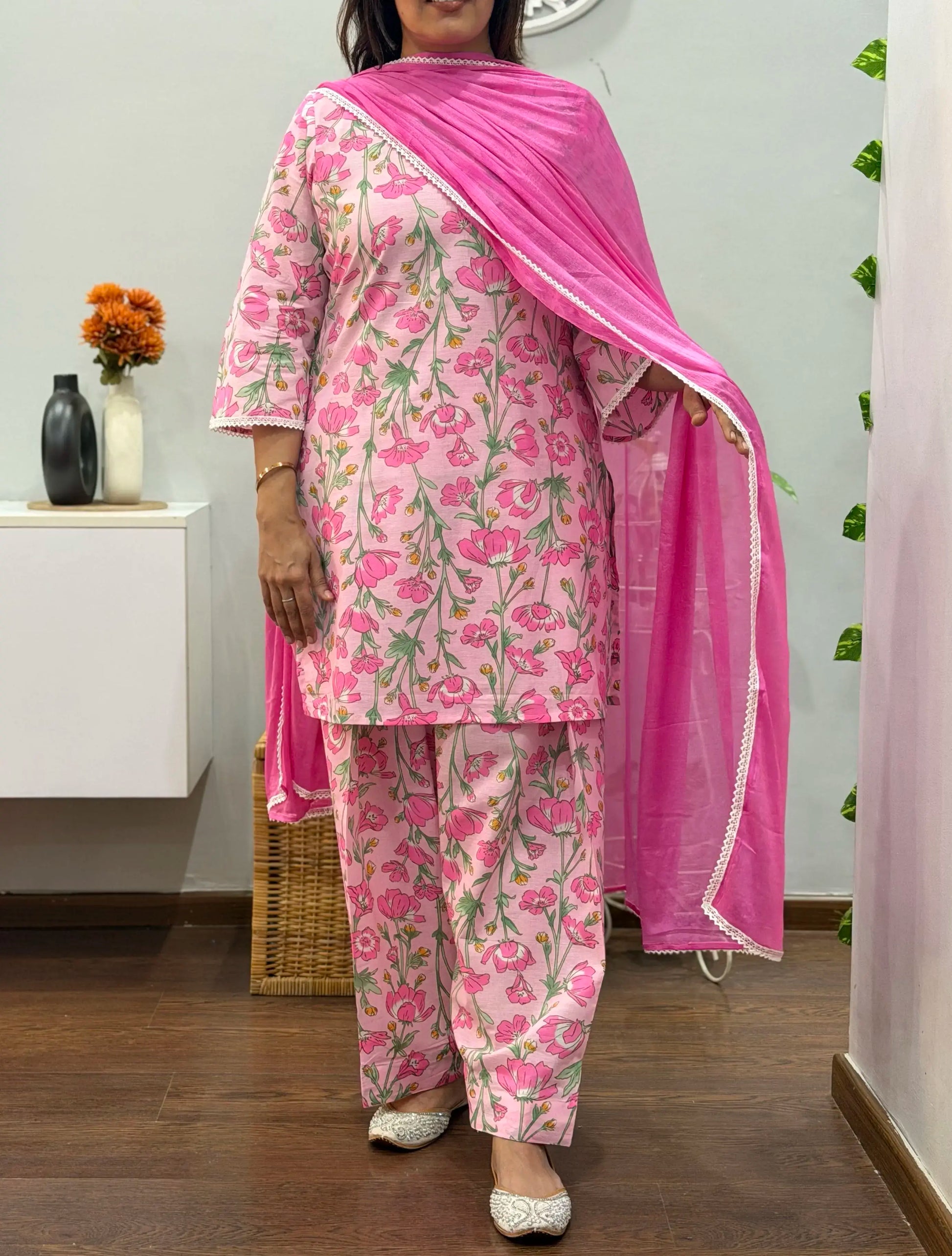 Pink Fantasy Suit Set With Farshi Salwar