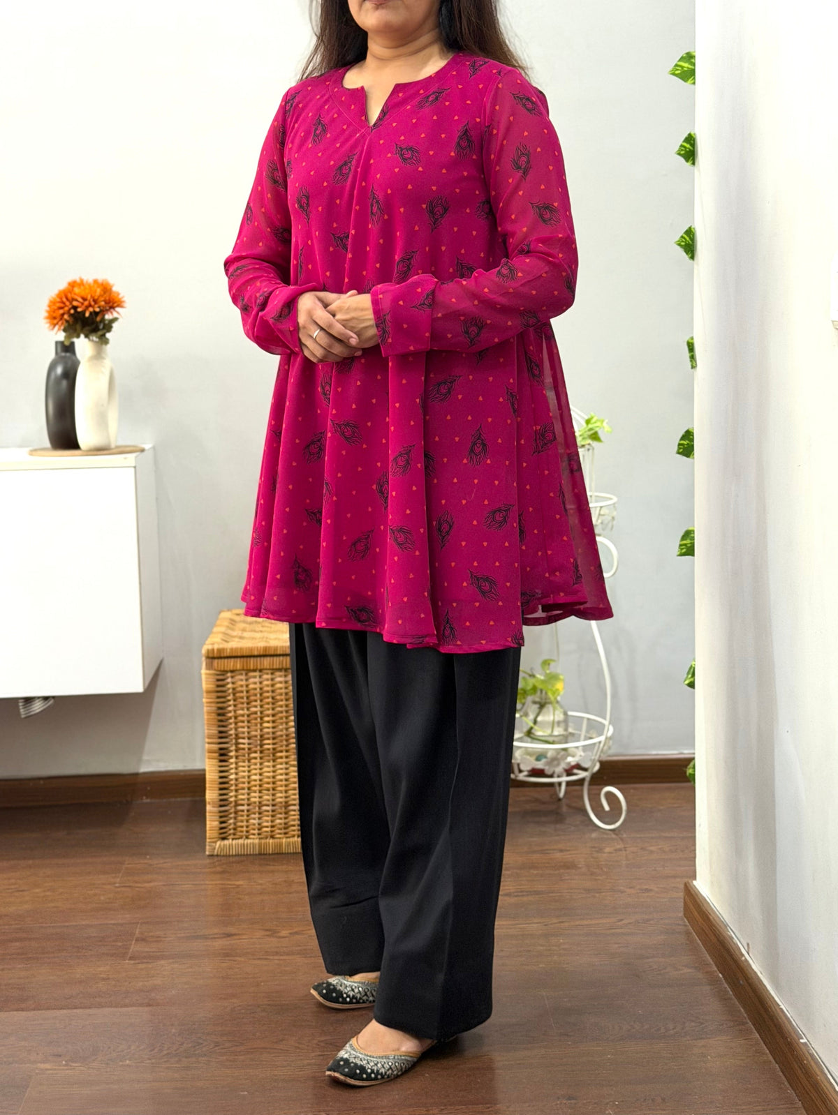 Pink  Morpankh Umbrella Kurta Farshi Salwar Set