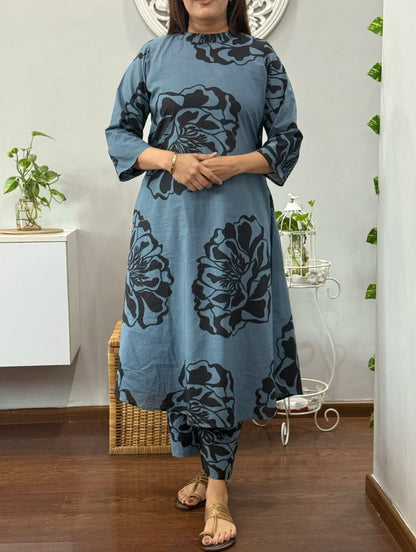 Grey Hibiscus A Line Co ord Set