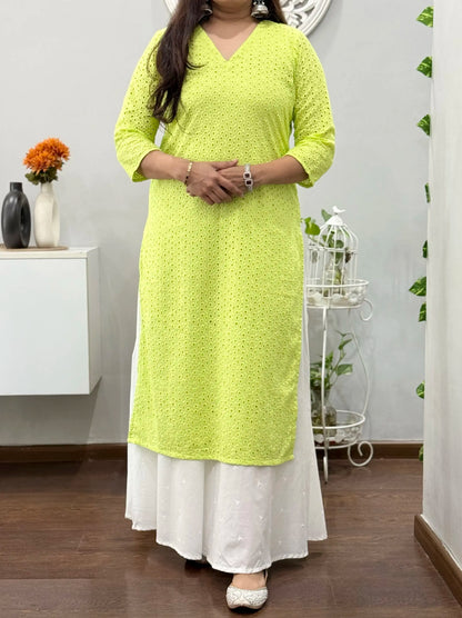 Lime Schiffli Kurta Palazzo Set