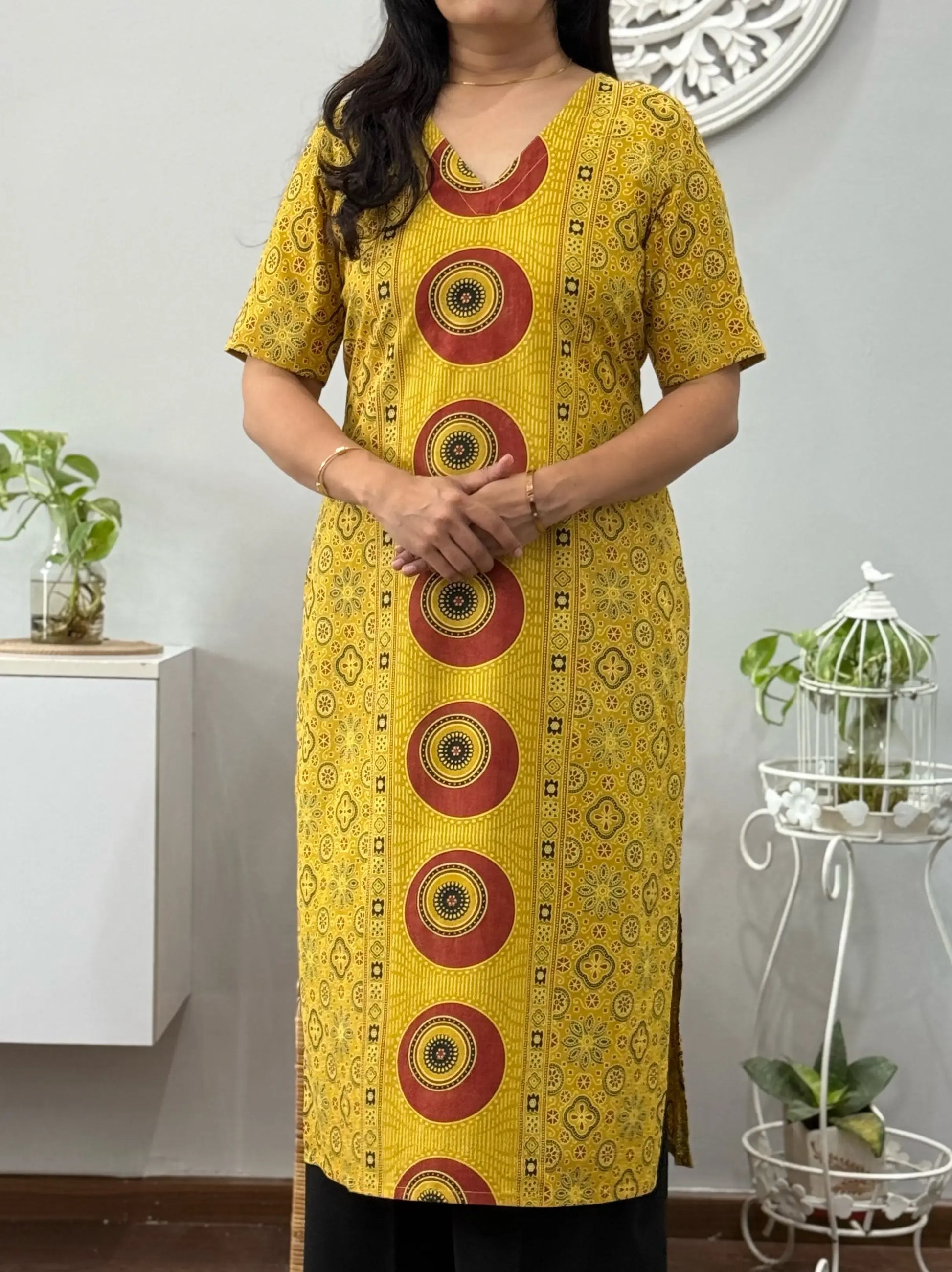 Ajrakh Print Kurta Yellow