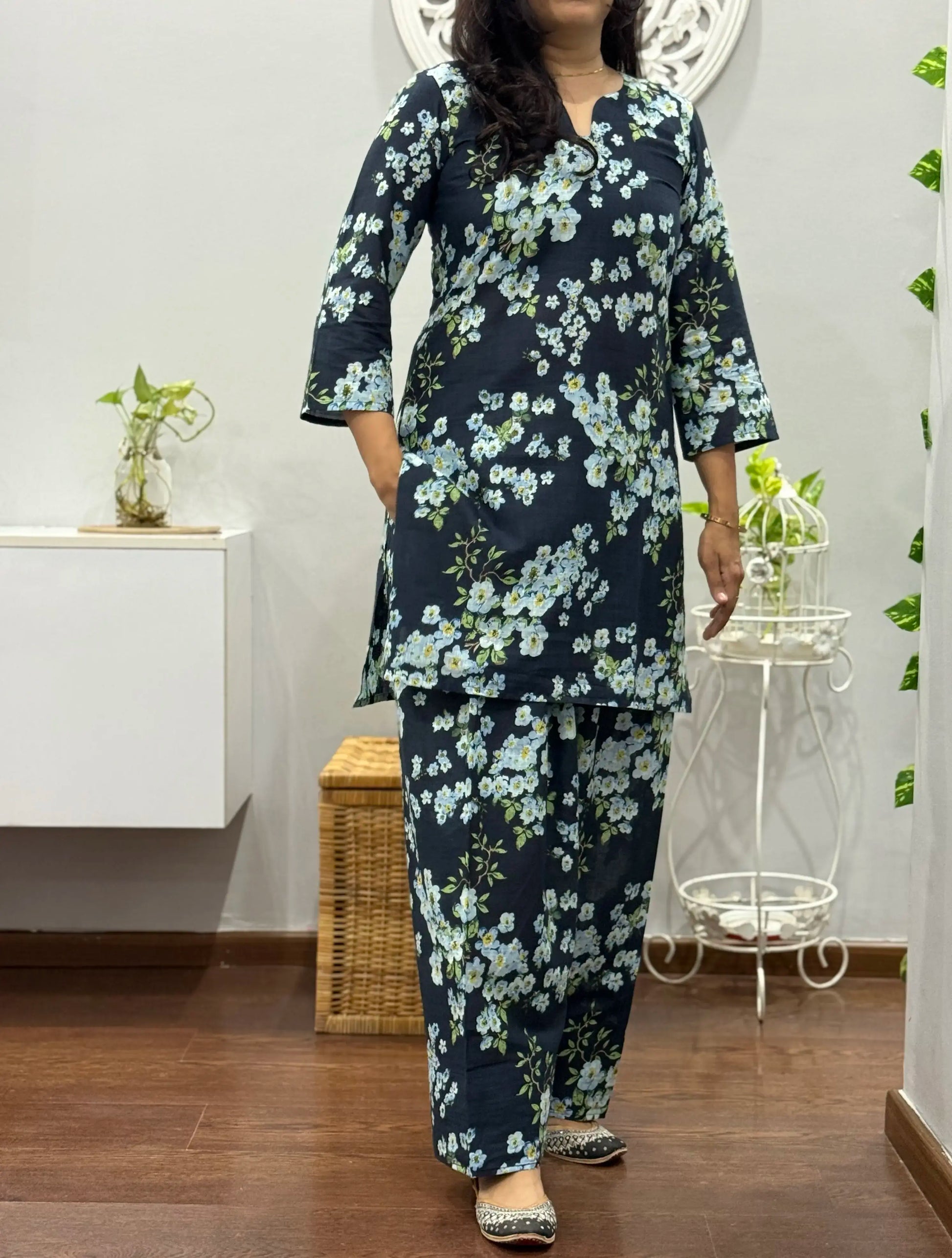 Blue Blossom Farsi Salwar Set         Ink blue 2