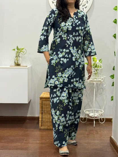 Blue Blossom Farsi Salwar Set         Ink blue 2