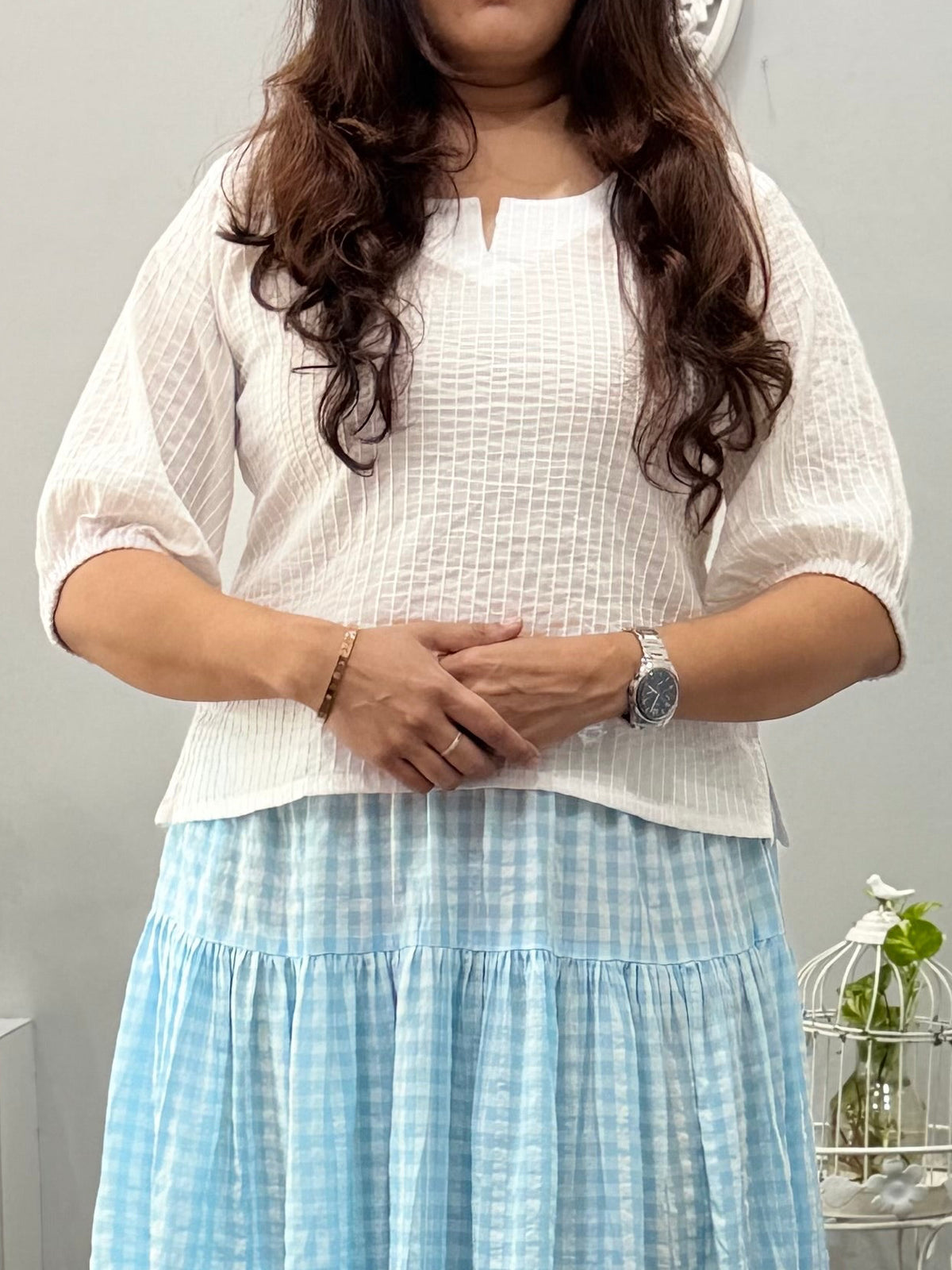 White Pintuck Cotton Short Top