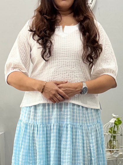 White Pintuck Cotton Short Top