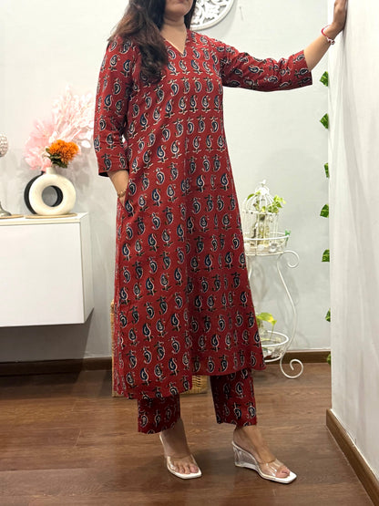 Maroon Paisley A Line Co ord Set