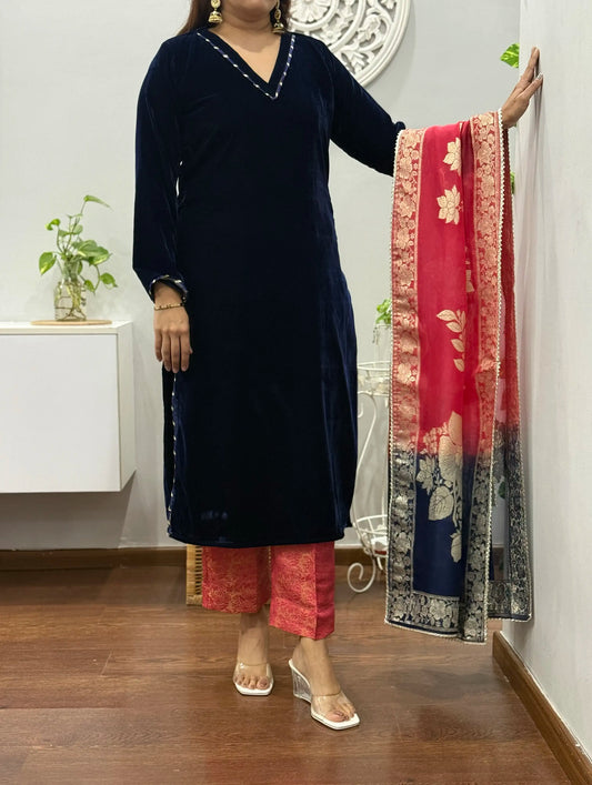 Coral Night Velvet Suit Set