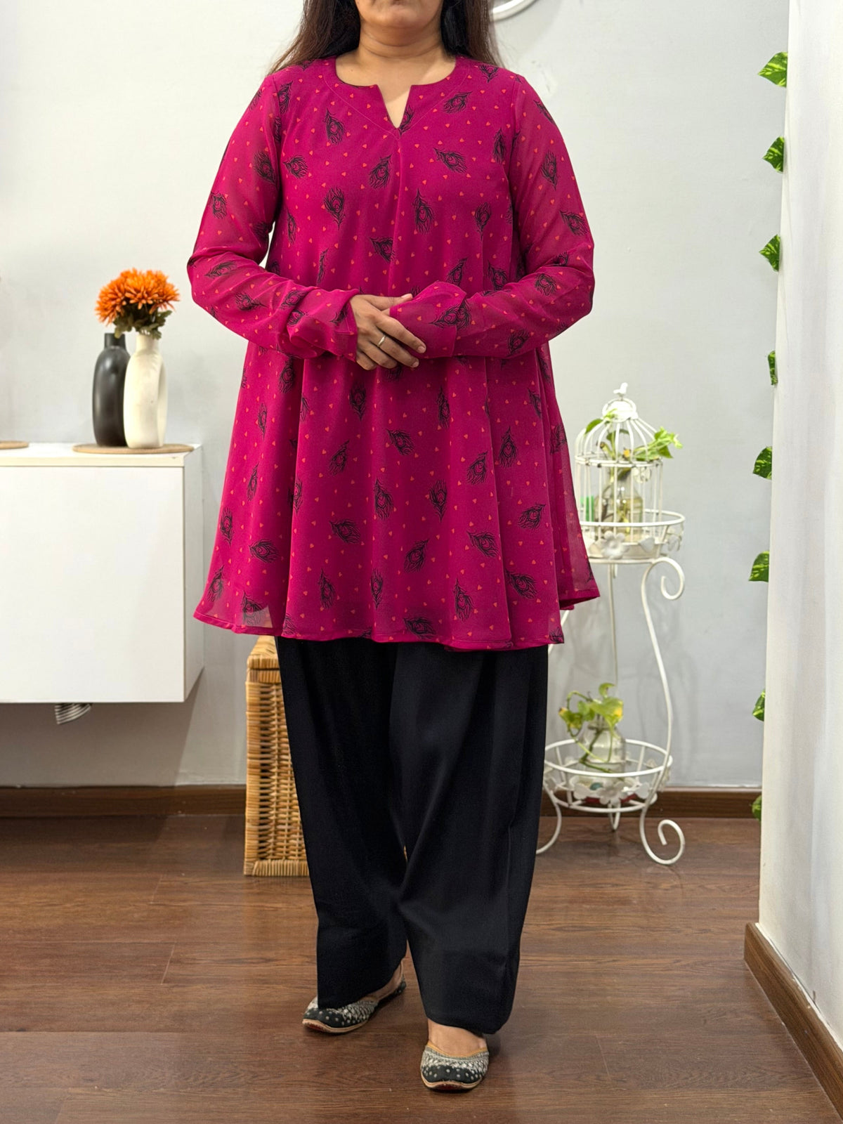 Pink  Morpankh Umbrella Kurta Farshi Salwar Set