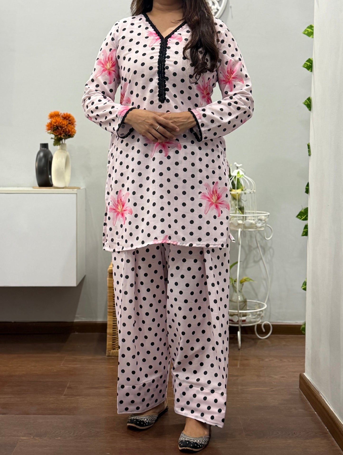 Blush Polka Kurta Farshi Salwar Set