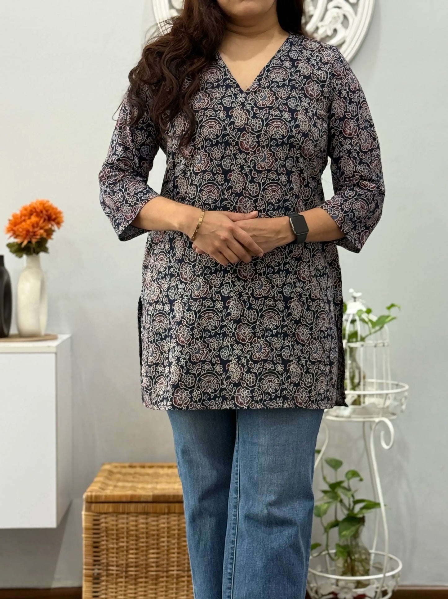 Blue Ajrakh Cotton Short Kurti