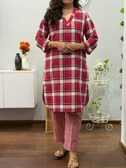 Garnet Checks Kurta Palazzo Set