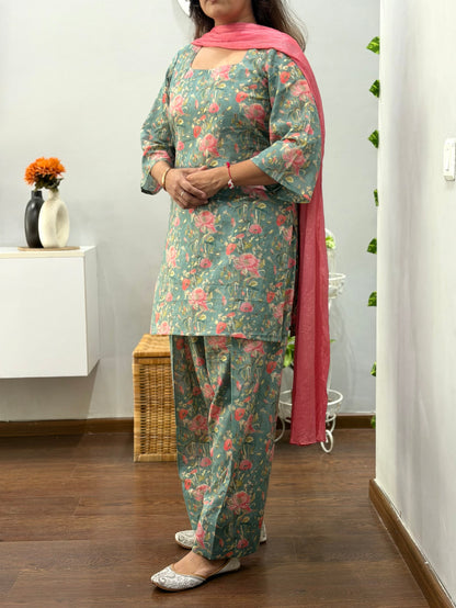 Sage Bloom Suit Set with Farshi Salwar
