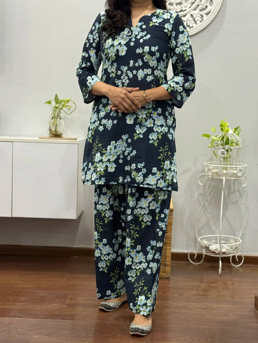 Blue Blossom Farsi Salwar Set         Ink blue