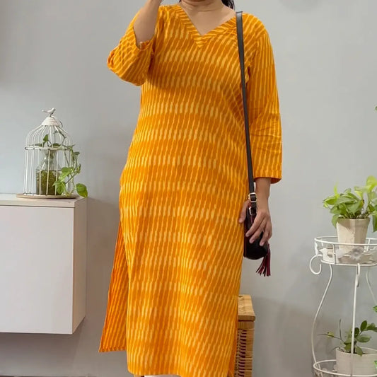 Golden yellow ikkat kurta