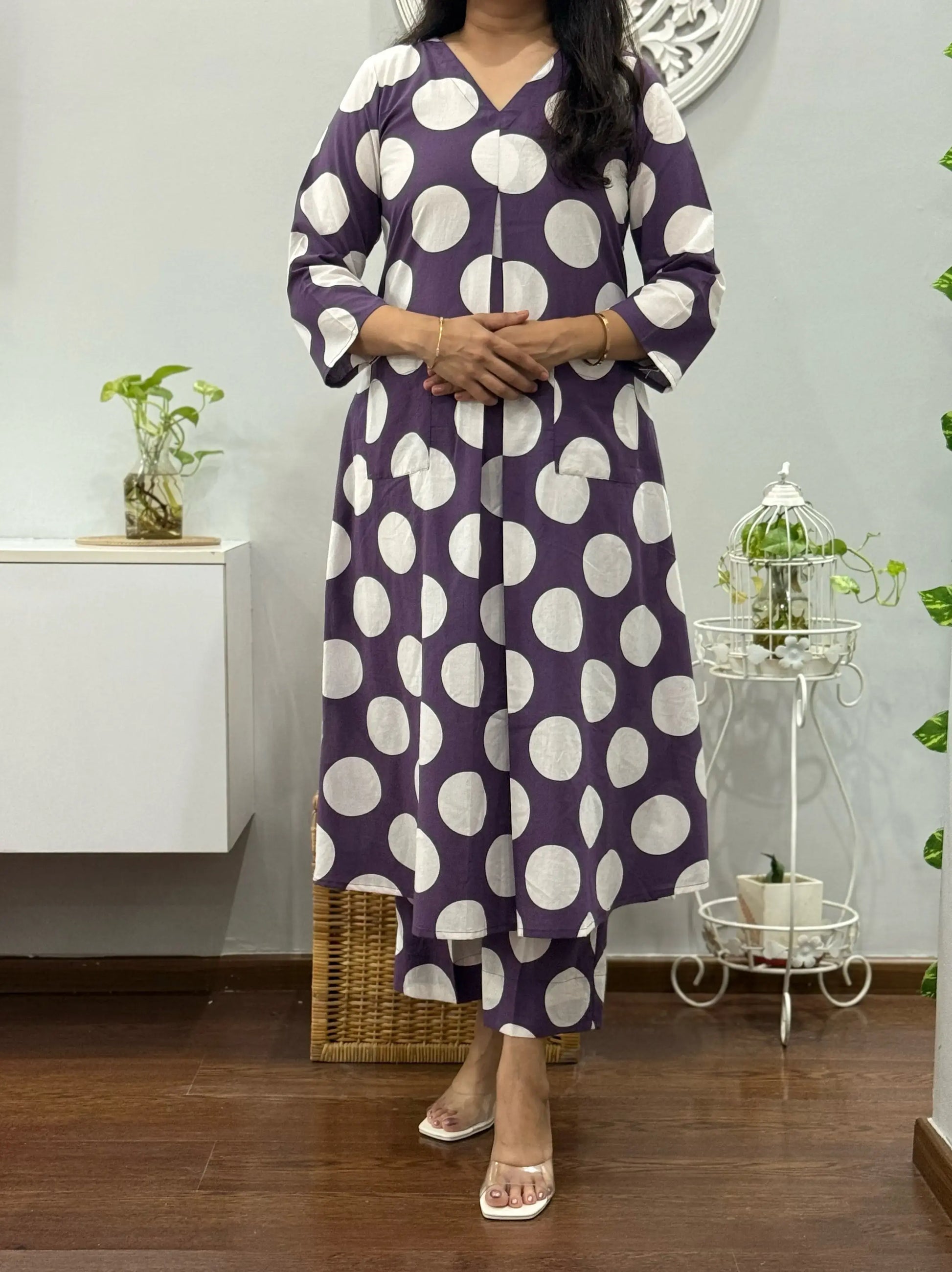 Purple Polka A Line Co Ord Set