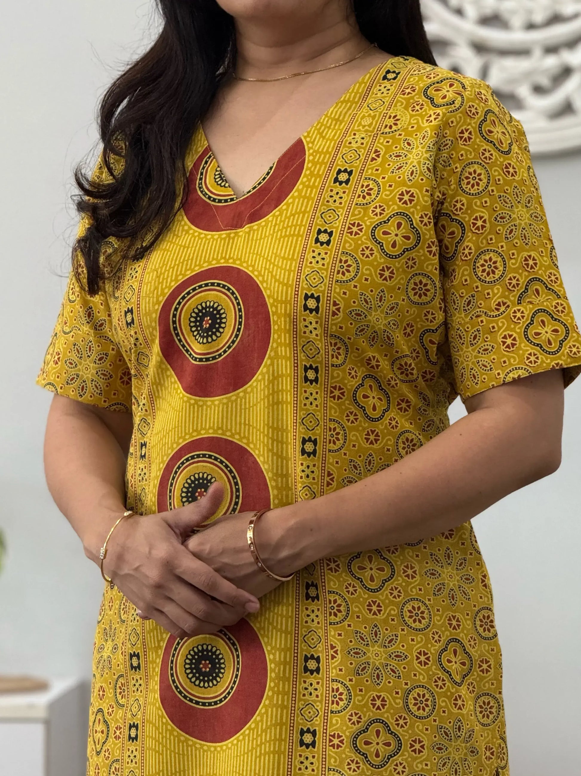 Ajrakh Print Kurta Yellow 2