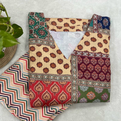 Vintage print A line winter kurta palazzo set 3