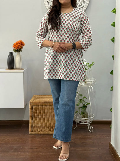 Gulabi Butta Cotton Short Kurti