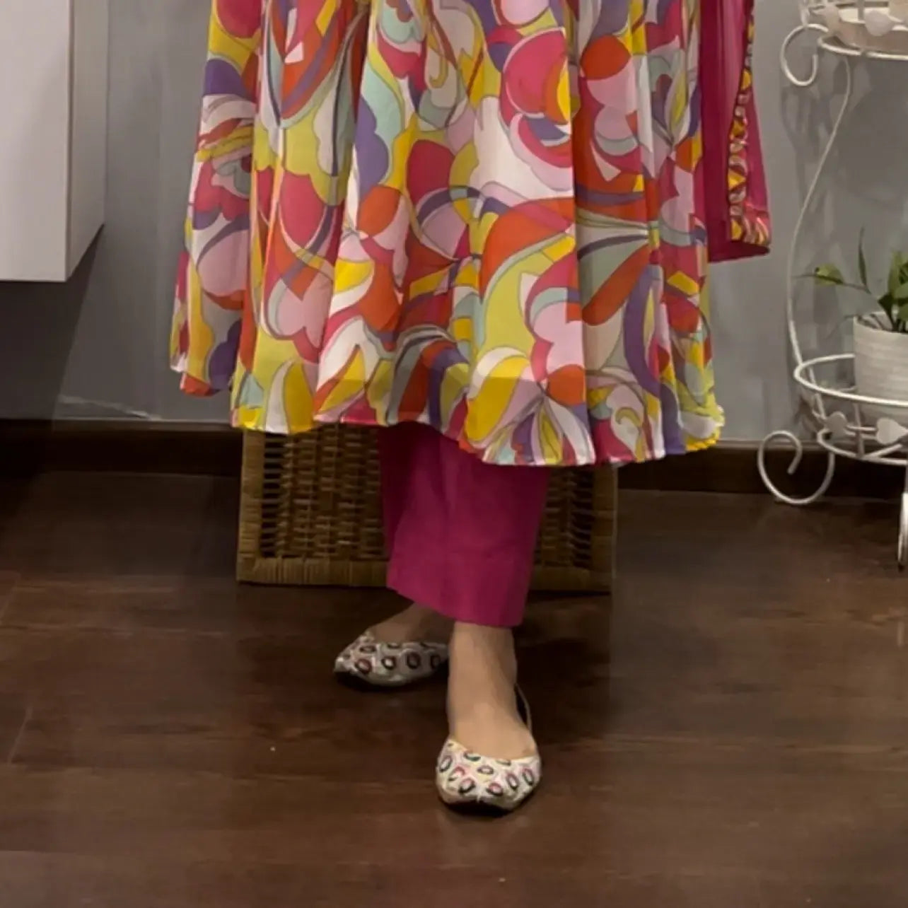 Colourful abstract Anarkali suit set 2