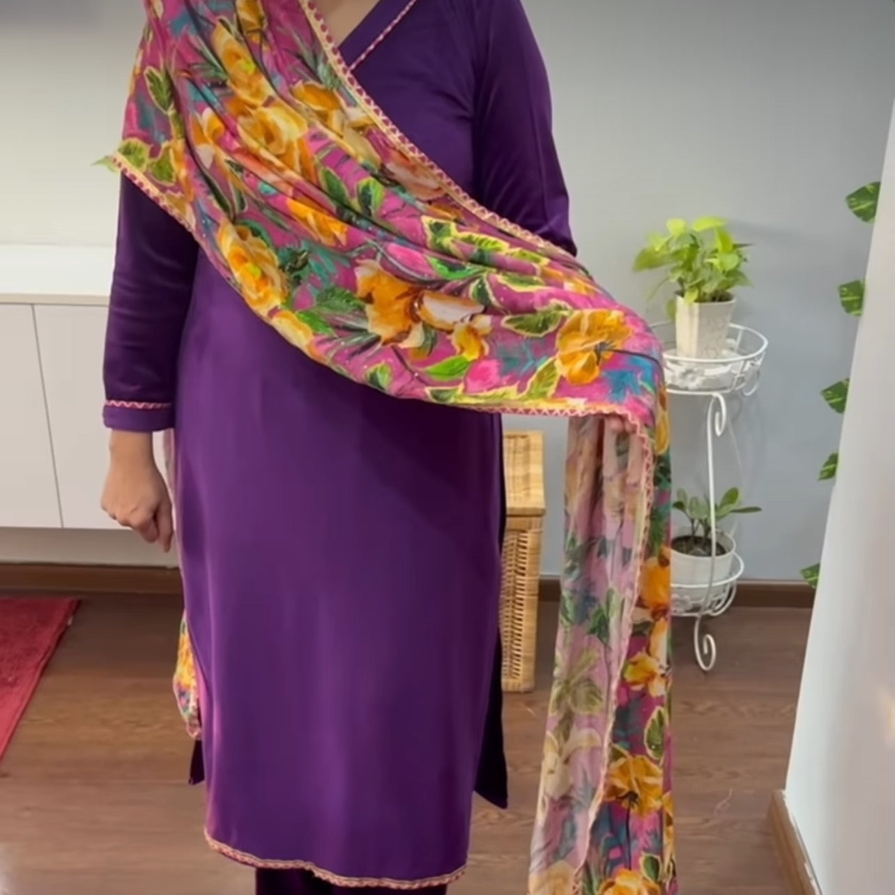 Violet velvet winter suit with dupatta