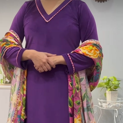 Violet velvet winter suit with dupatta 3