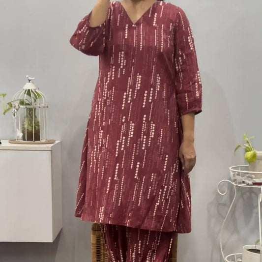 Rust Tie and Dye Print Co-ord Set