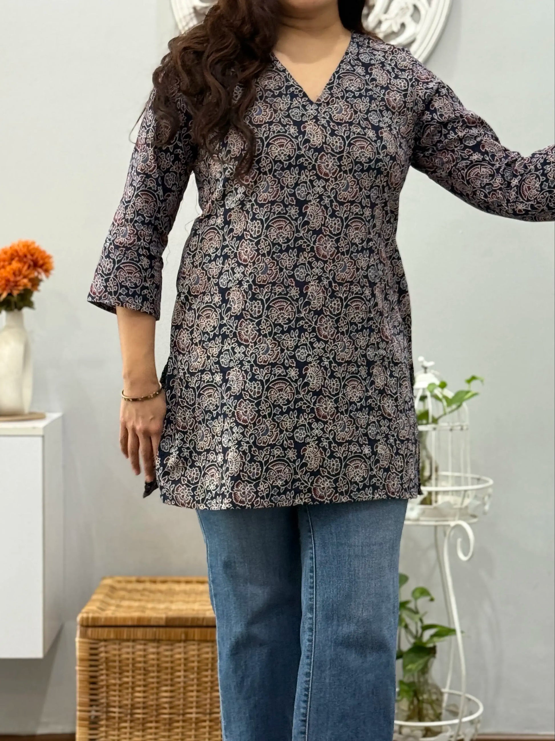 Blue Ajrakh Cotton Short Kurti 2