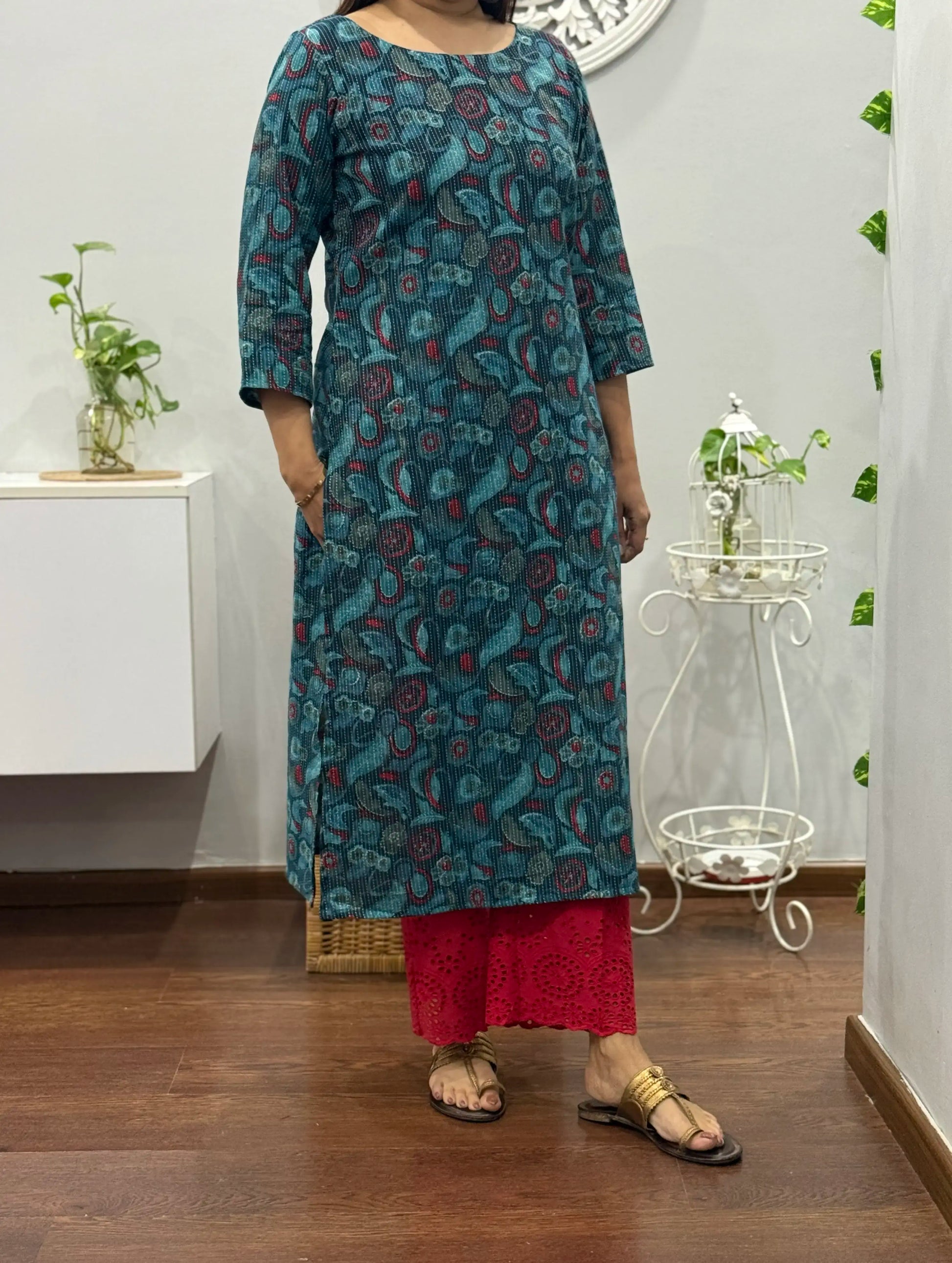 Teal Bloom Kurta Palazzo Set 2