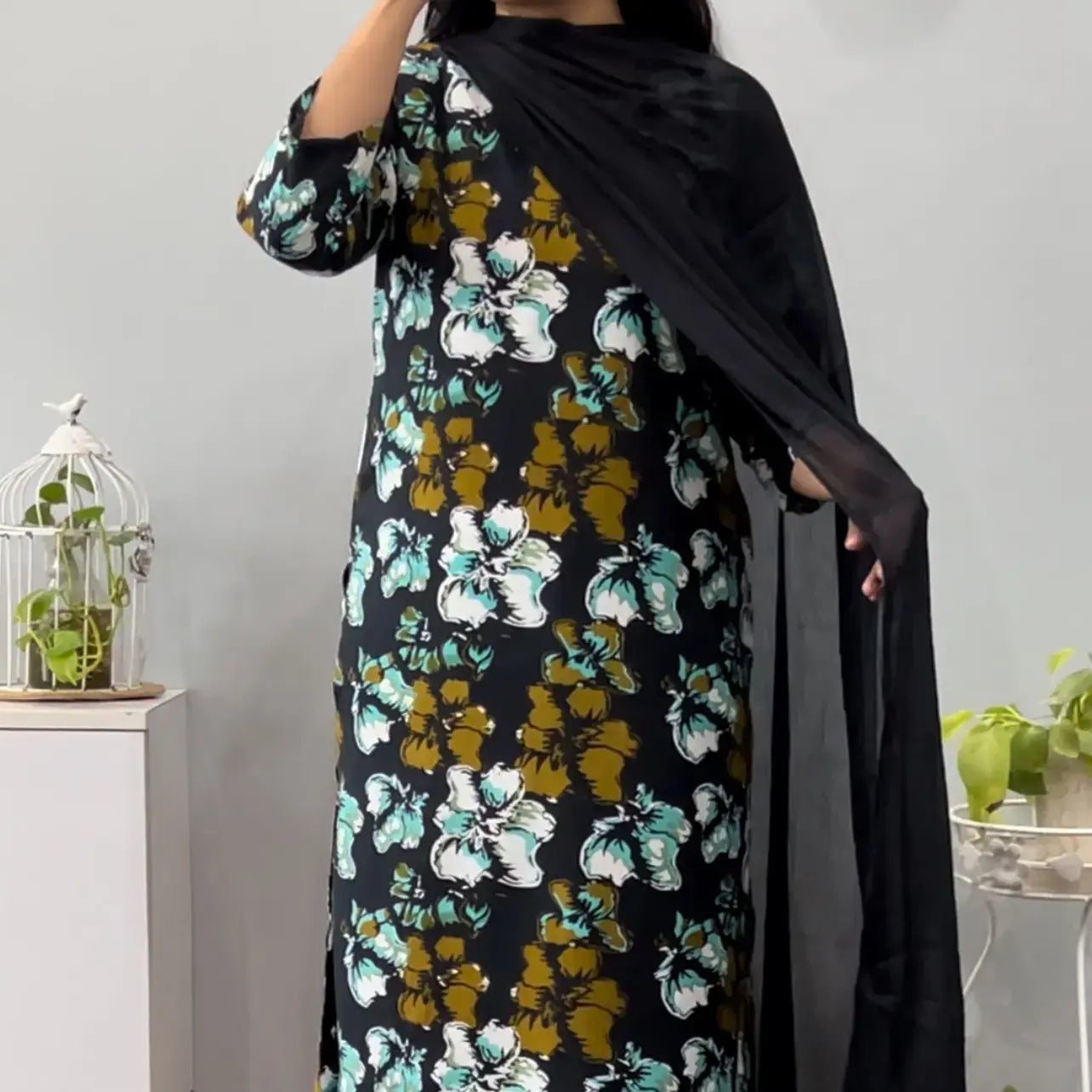 Black Burst Floral Suit Set