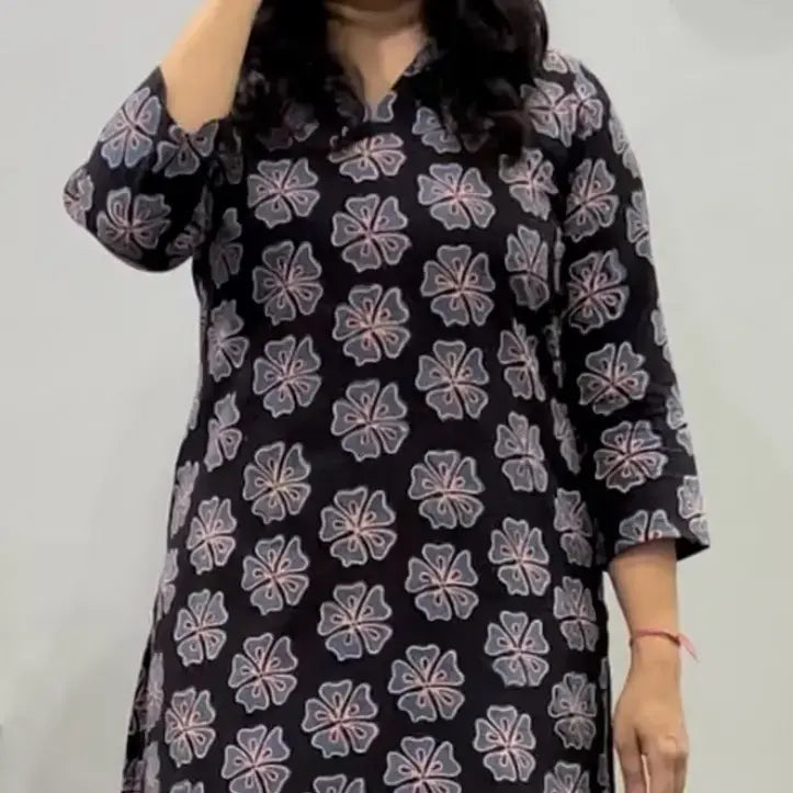 Ajrakh Bloom Kurta - Black 2