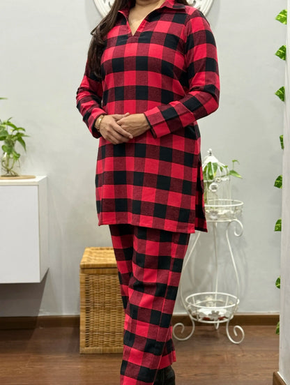 Cozy Red Checks Winter Co ord Set 3