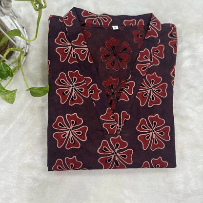 Ajrakh bloom kurta - Brown 2