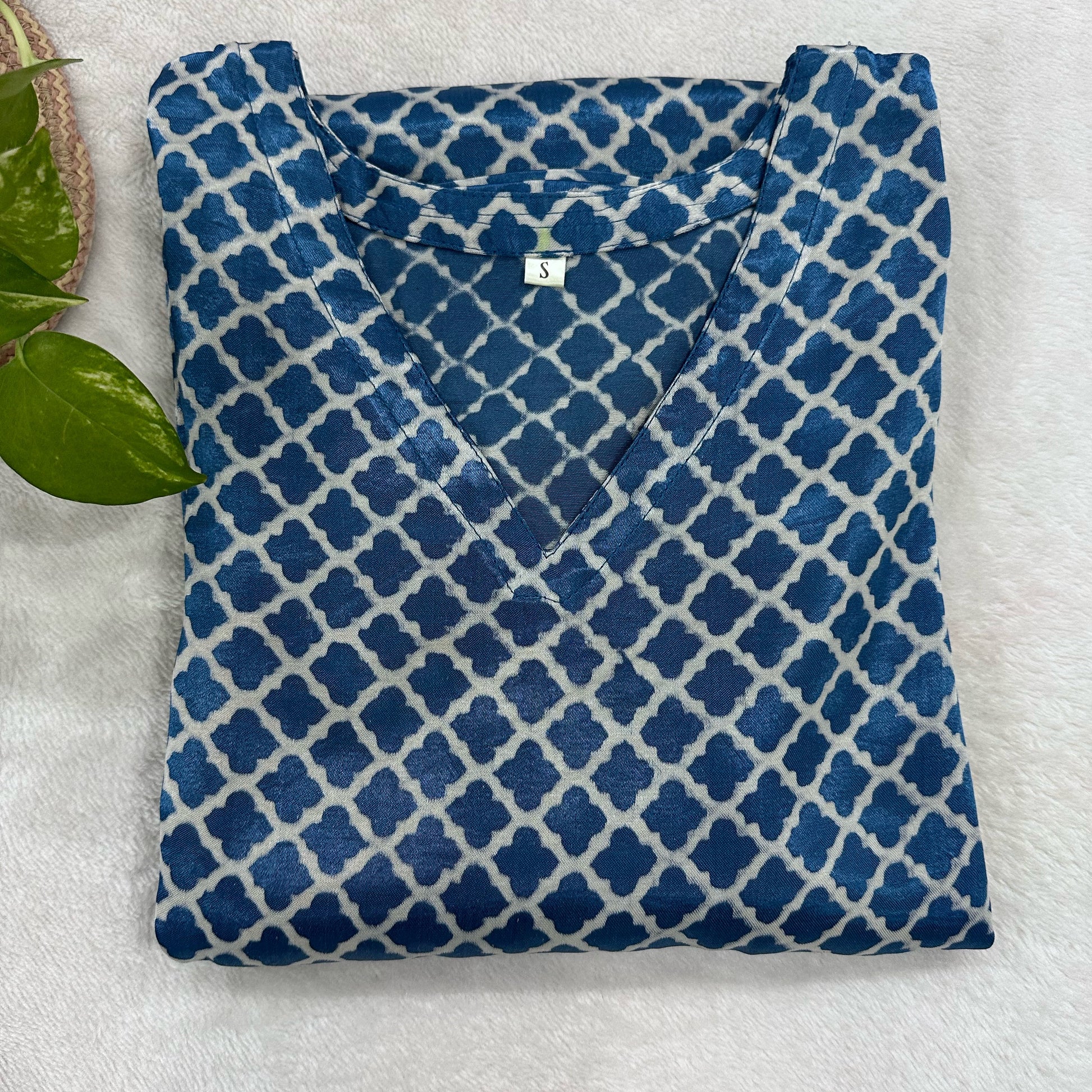 Mushroo Silk Ajrakh A line - Teal blue 2