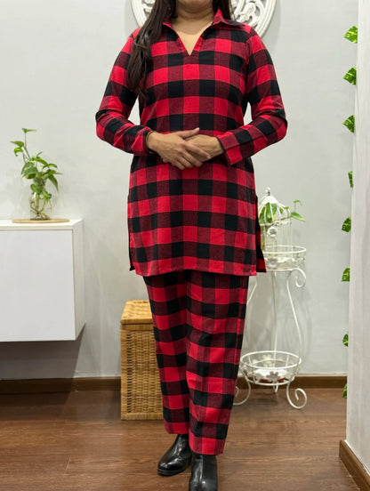 Cozy Red Checks Winter Co ord Set