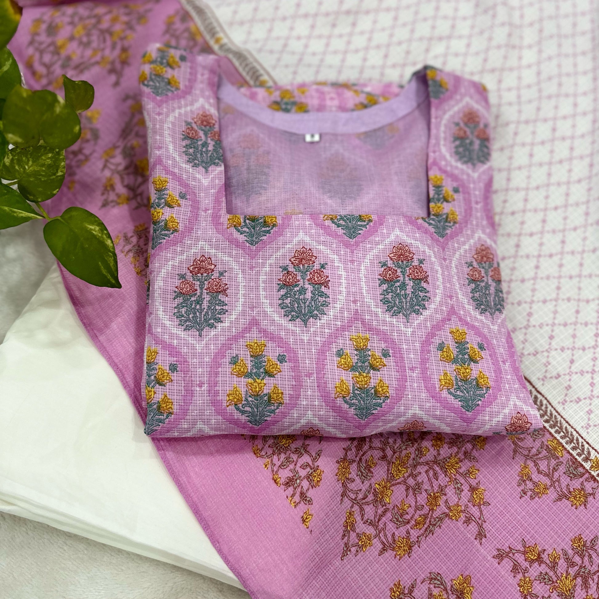 Raas pink Kota Doria Suit 3