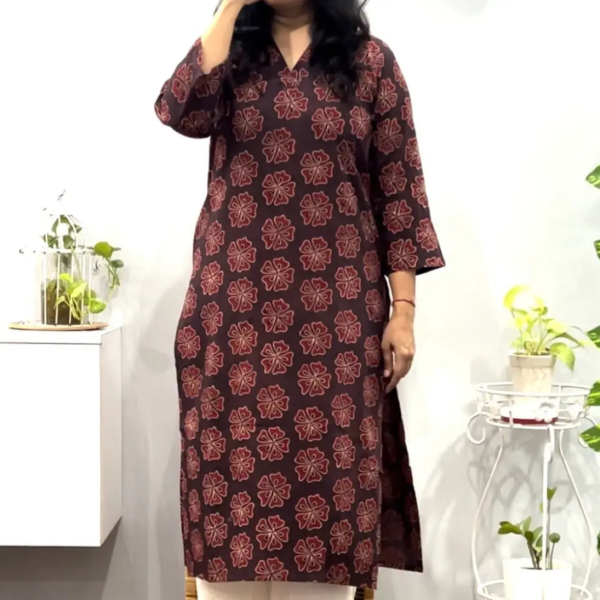 Ajrakh bloom kurta - Brown