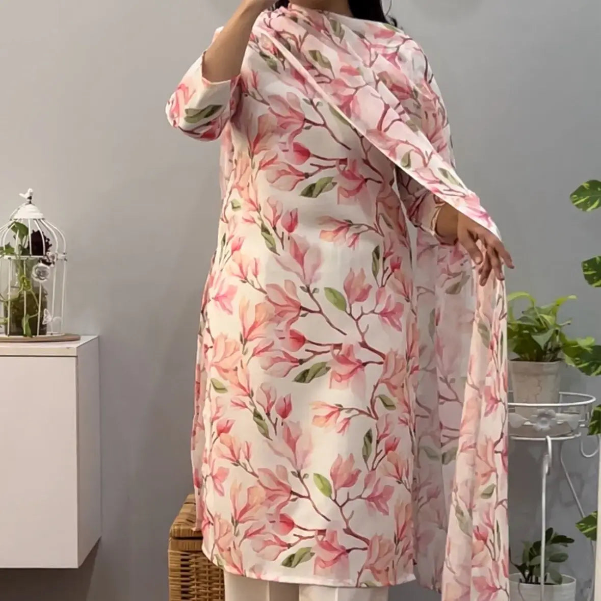 Linen cotton suit with linen dupatta