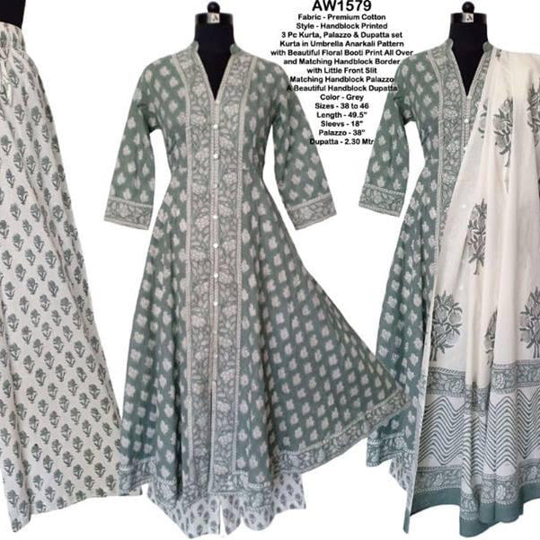 Hand block print Anarkali set