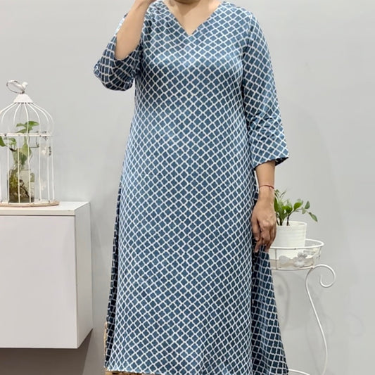 Mushroo Silk Ajrakh A line - Teal blue