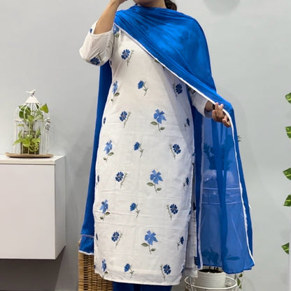 Blue butta embroidery suit