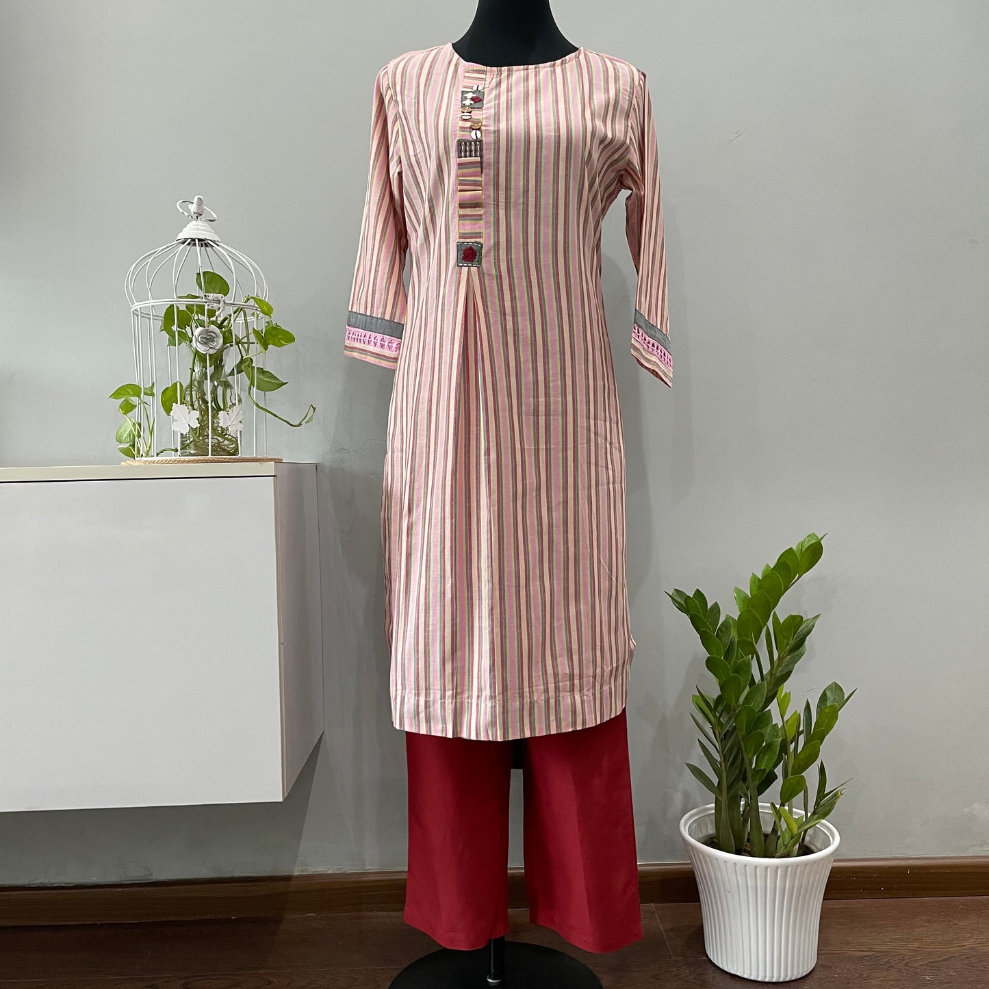 Stripes high low kurta palazzo set